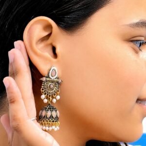 Pink Pearl Antique Jhumka Earrings