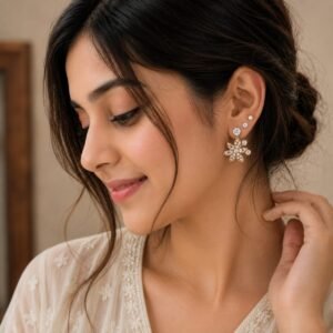 Floral Crystal Drop Earrings – Gold Finish