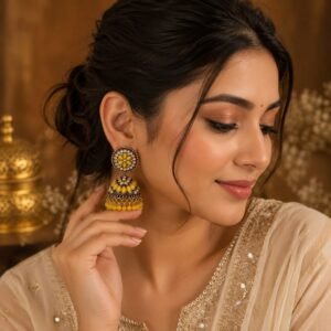 Sunflower Yellow Oxidised Jhumka Earrings